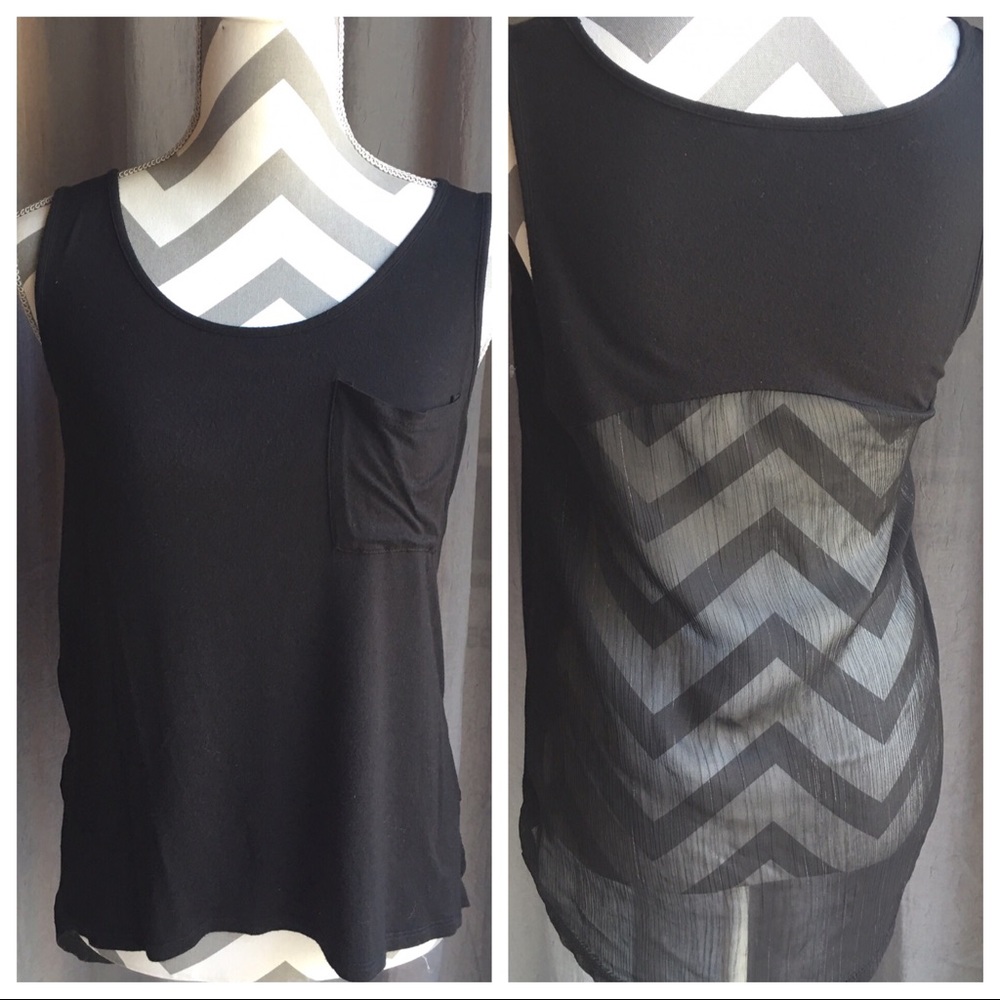 Black Pocket Tank with Sheer Back